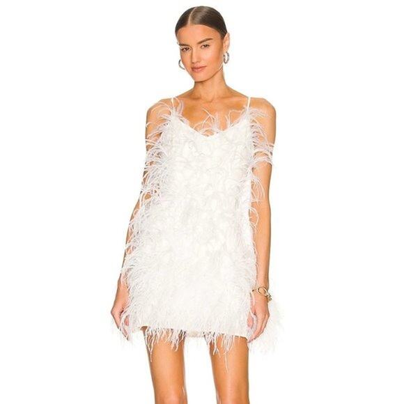 NWT Cult Gaia Zariah Feather Mini Dress Statement Party Cocktail Off White M - Picture 1 of 8